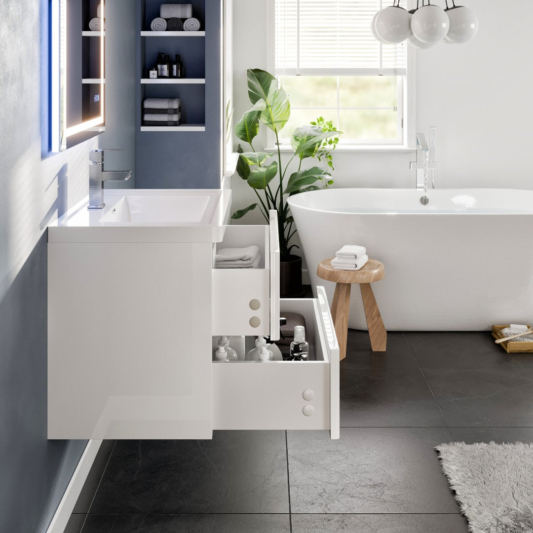 Eviva Glazzy Wall Mount Bath Vanity with Acrylic Top and Integrated Sink