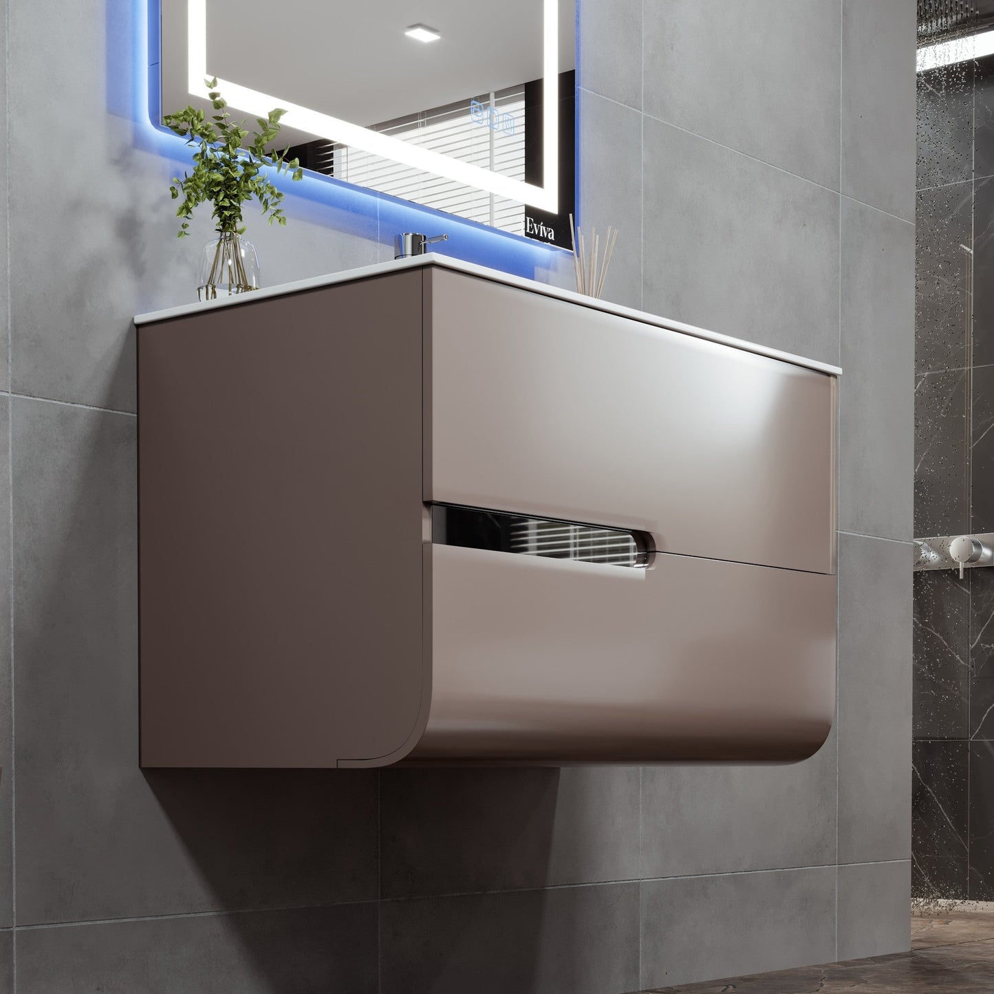 Eviva Ways Wall Mount Bath Vanity with Porcelain Top and Integrated Sink