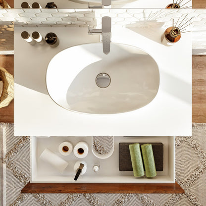 Eviva Santa Monica Wall Mount Bath Vanity with Acrylic Top and Vessel Solid Surface Sink (30"-36")