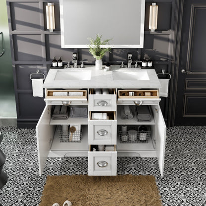 Eviva Epic Bath Vanity with Carrara Quartz Top and Undermount Porcelain Sinks (48"-100")