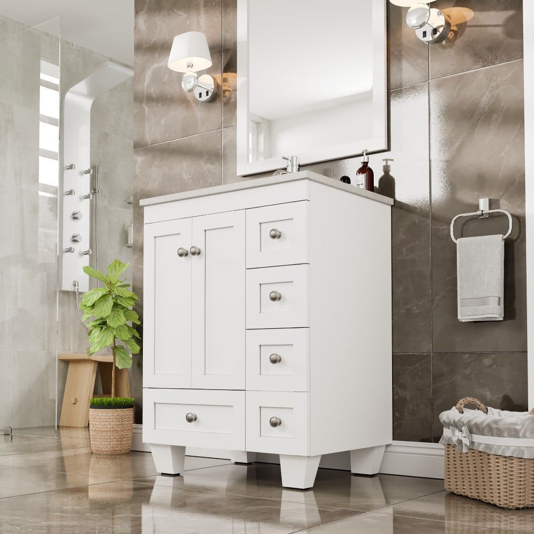 Eviva Happy Bath Vanity with Carrara Quartz Top and Undermount Porcelain Sink (24"-30")