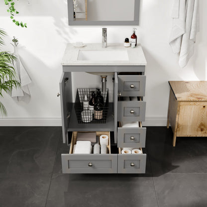 Eviva Happy Bath Vanity with Carrara Quartz Top and Undermount Porcelain Sink (24"-30")