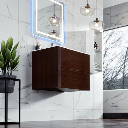 Eviva Galsaky Wall Mount Bath Vanity with Porcelain Top and Integrated Sink (24"-32")