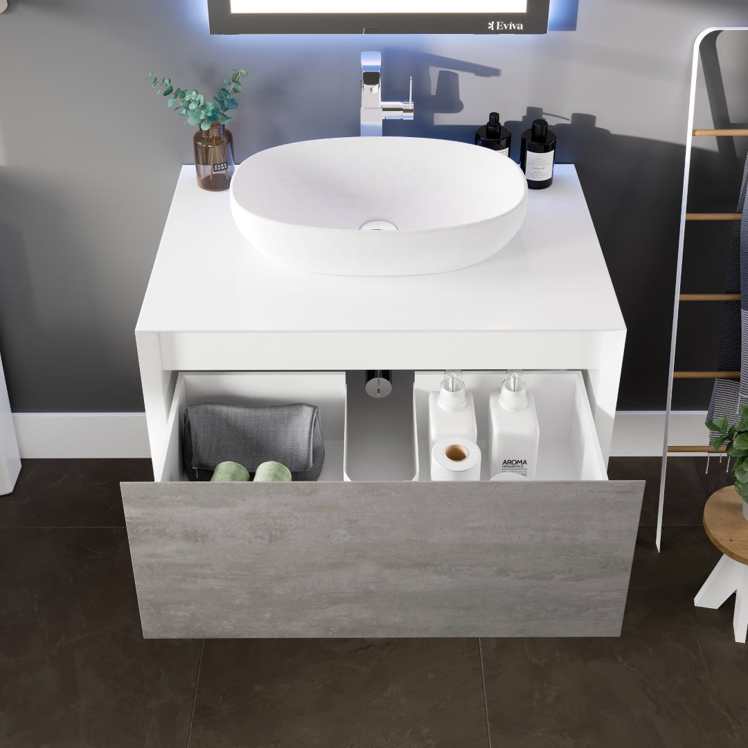 Eviva Santa Monica Wall Mount Bath Vanity with Acrylic Top and Vessel Solid Surface Sink (30"-36")