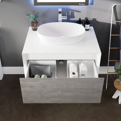 Eviva Santa Monica Wall Mount Bath Vanity with Acrylic Top and Vessel Solid Surface Sink (30"-36")