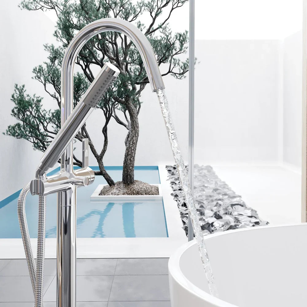 Eviva Modem Single-Handle Freestanding Tub Faucet with Hand Shower – Polished Chrome