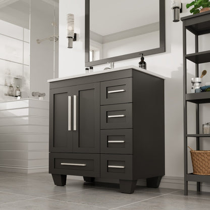 Eviva Loon Bath Vanity with Carrara Quartz Top and Undermount Porcelain Sink (28"-30")