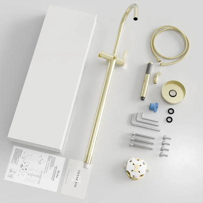 Eviva Modem Single-Handle Freestanding Tub Faucet with Hand Shower – Brushed   Gold