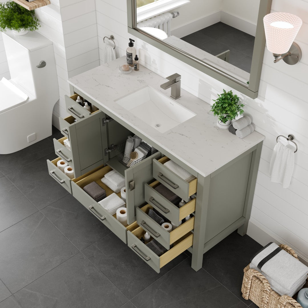 Eviva London Bath Vanity with Carrara Quartz Top and Undermount Porcelain Sink (20"-60")