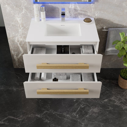 Eviva Element Wall Mount Bath Vanity with Solid Surface Top and Integrated Sink