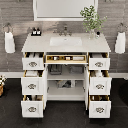Eviva Epic Bath Vanity with Carrara Quartz Top and Undermount Porcelain Sinks (48"-100")
