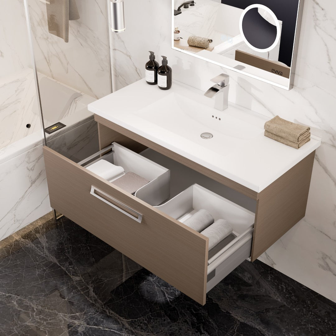 Eviva Orleans Wall Mount Bath Vanity with Porcelain Top and Integrated Sink