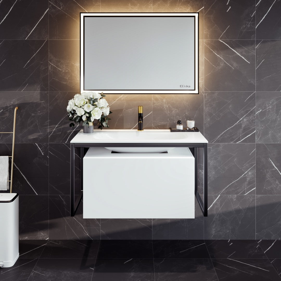 Eviva Modena Wall Mount Bath Vanity with Solid Surface Top and Integrated Sink (32"-51")