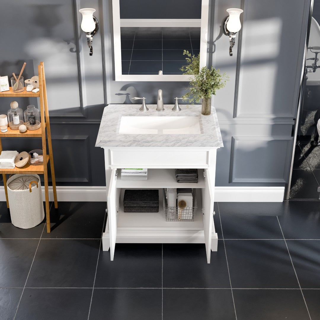 Eviva Elite Princeton Bath Vanity with Carrara Marble Top and Undermount Porcelain Sink (24"-30")