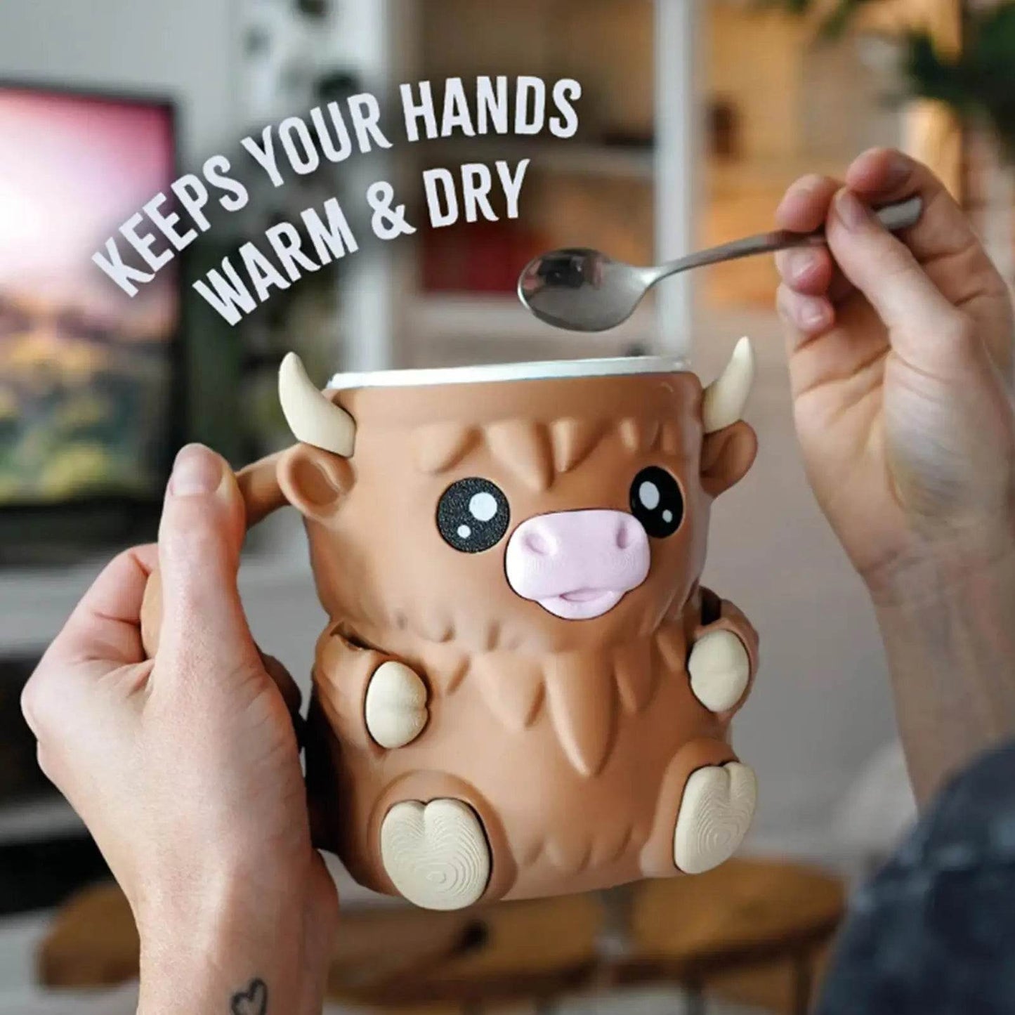 Ice Cream Pint Holder – Highland Cow Dessert Tub with Antifreeze Handle for Yogurt, Mixes & Kids Treats