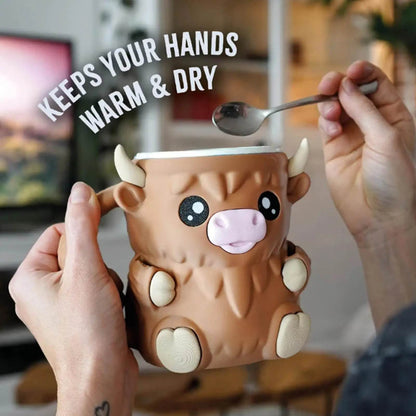 Ice Cream Pint Holder – Highland Cow Dessert Tub with Antifreeze Handle for Yogurt, Mixes & Kids Treats