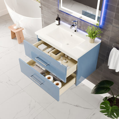 Eviva Daytona Wall Mount Bath Vanity with Porcelain Top and Integrated Sink