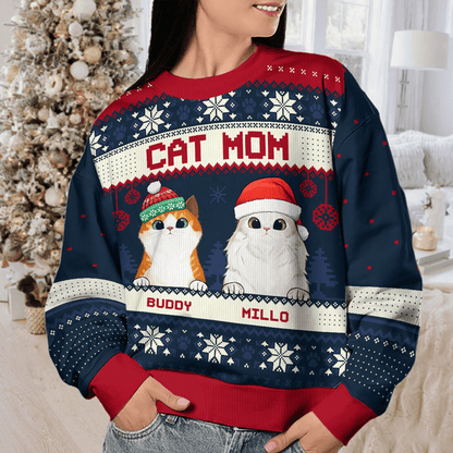 Best Cat Mom Cat Dad Ever - Custom Ugly Sweater - Personalized Christmas Gifts For Cat Owners & Lovers, Cat Mum, Cat Brother, Cat Sister | Sweatshirt