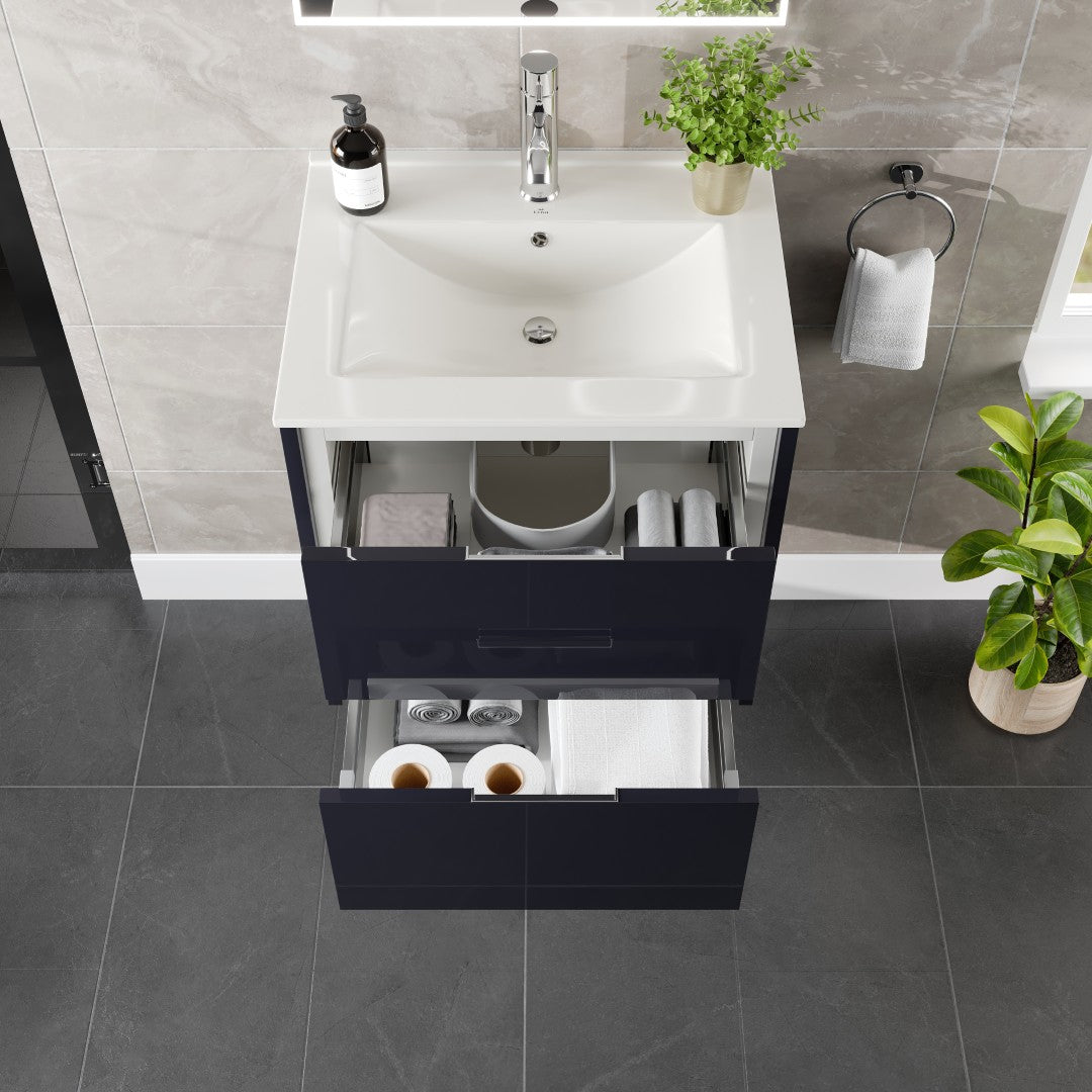 Eviva Luna Wall Mount Bath Vanity with Porcelain Top and Integrated Sink (24"-32")