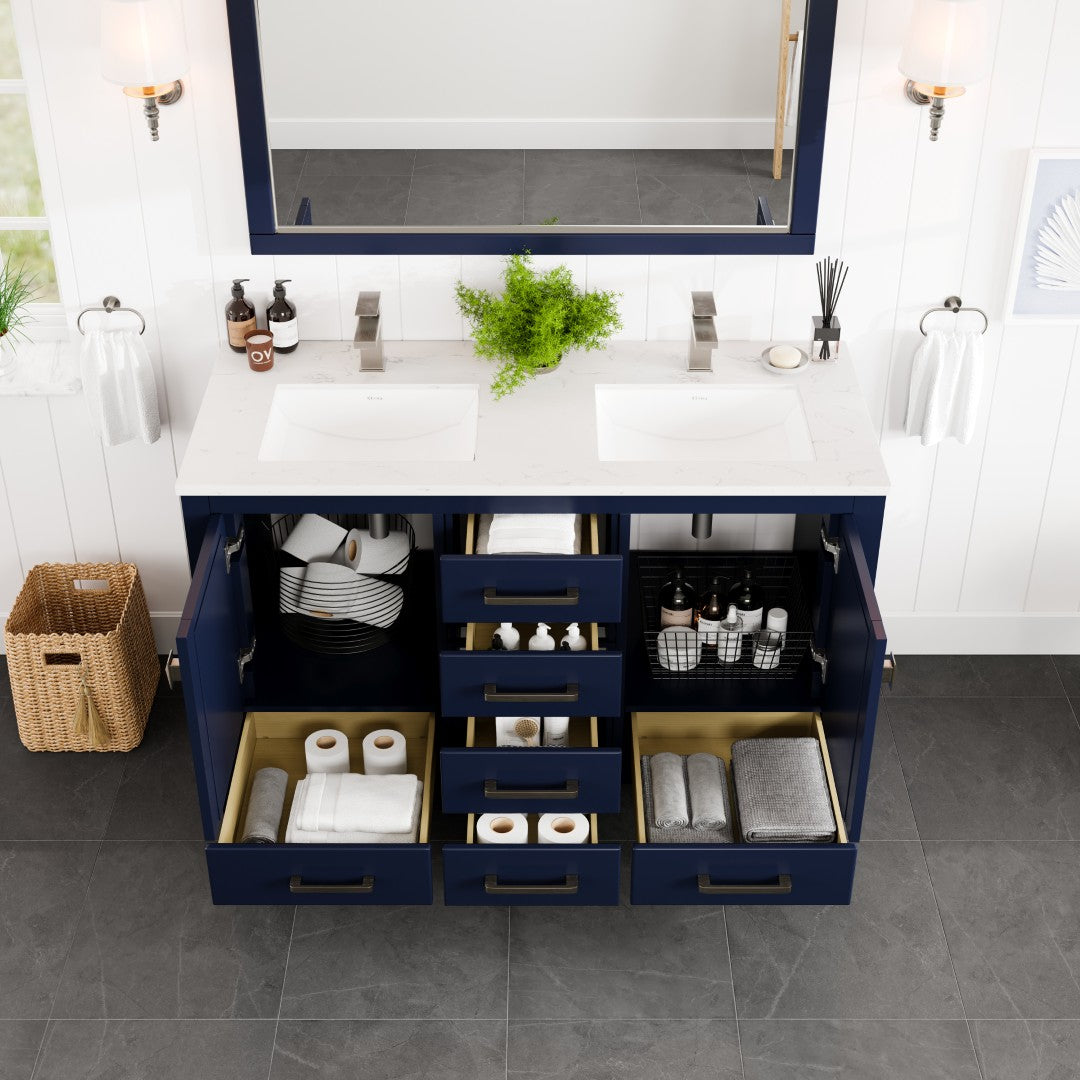 Eviva London Bath Vanity with Carrara Quartz Top and Undermount Porcelain Sink (20"-60")