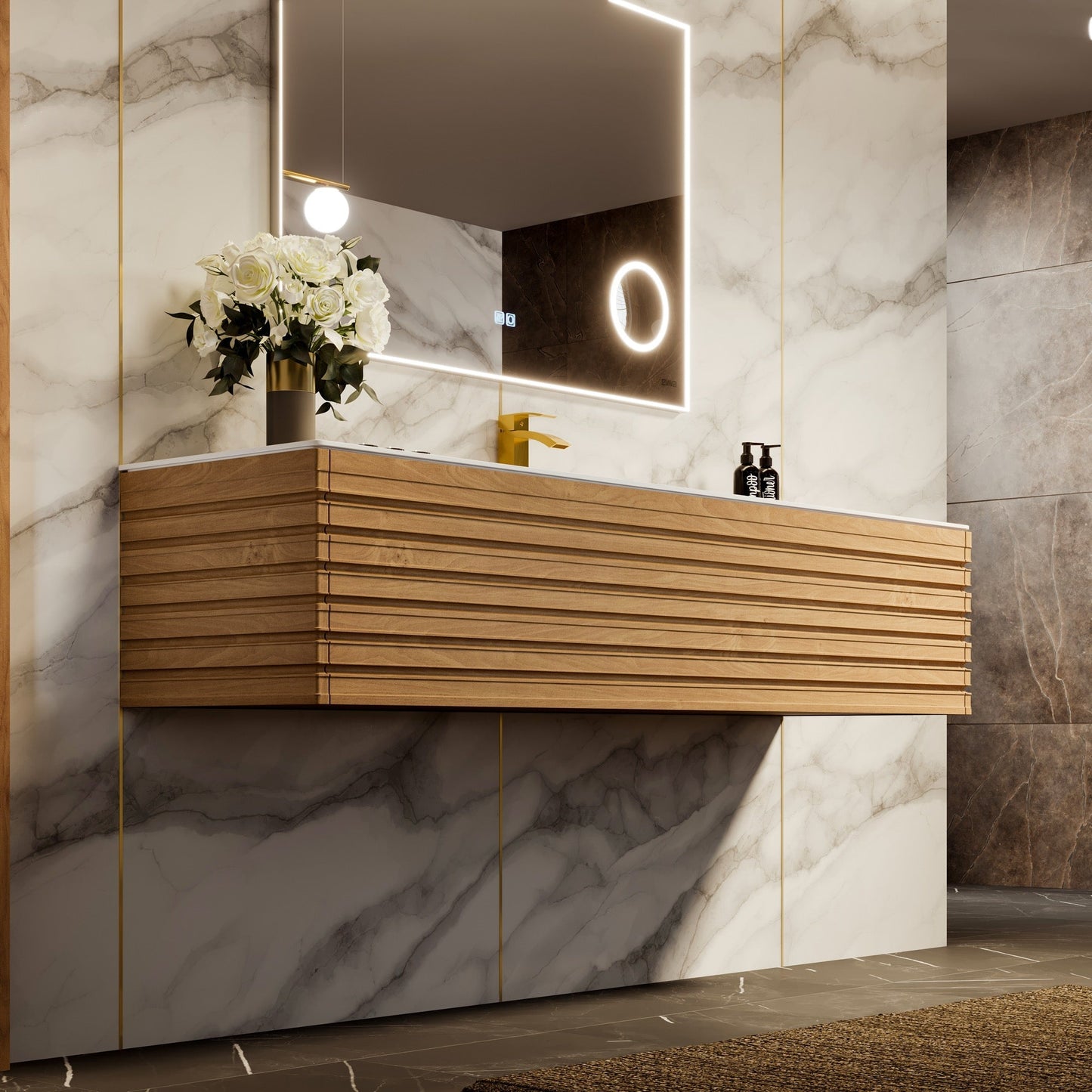 Eviva Allure Wall Mount Bath Vanity with Solid Surface Top and Integrated Sink