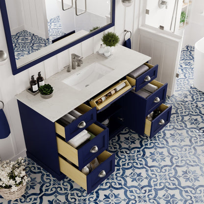 Eviva Epic Bath Vanity with Carrara Quartz Top and Undermount Porcelain Sinks (48"-100")