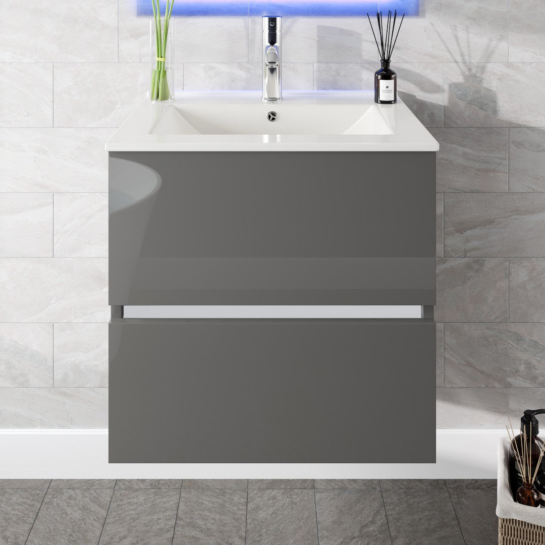 Eviva Ikaro Wall Mount Bath Vanity with Porcelain Top and Integrated Sink