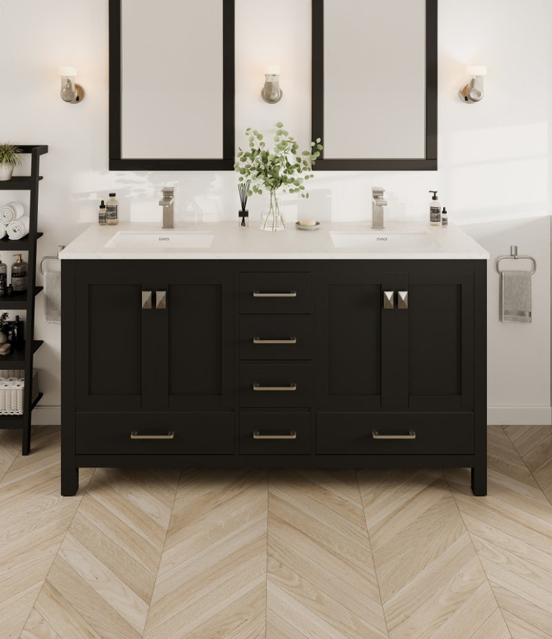Eviva London Bath Vanity with Carrara Quartz Top and Undermount Porcelain Sink (20"-60")
