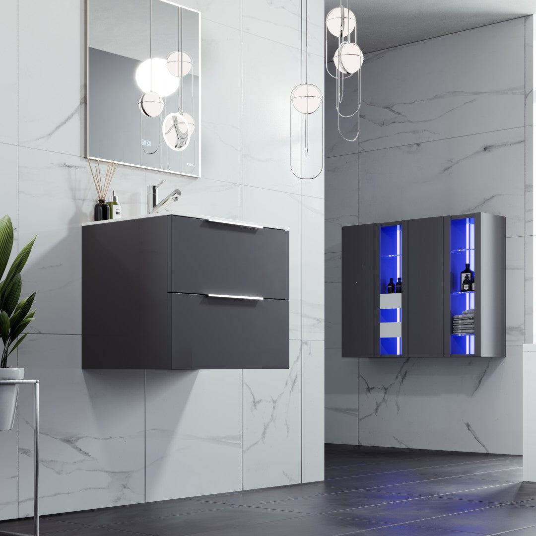 Eviva Galsaky Wall Mount Bath Vanity with Porcelain Top and Integrated Sink (24"-32")