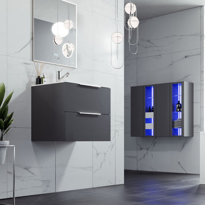 Eviva Galsaky Wall Mount Bath Vanity with Porcelain Top and Integrated Sink (24"-32")