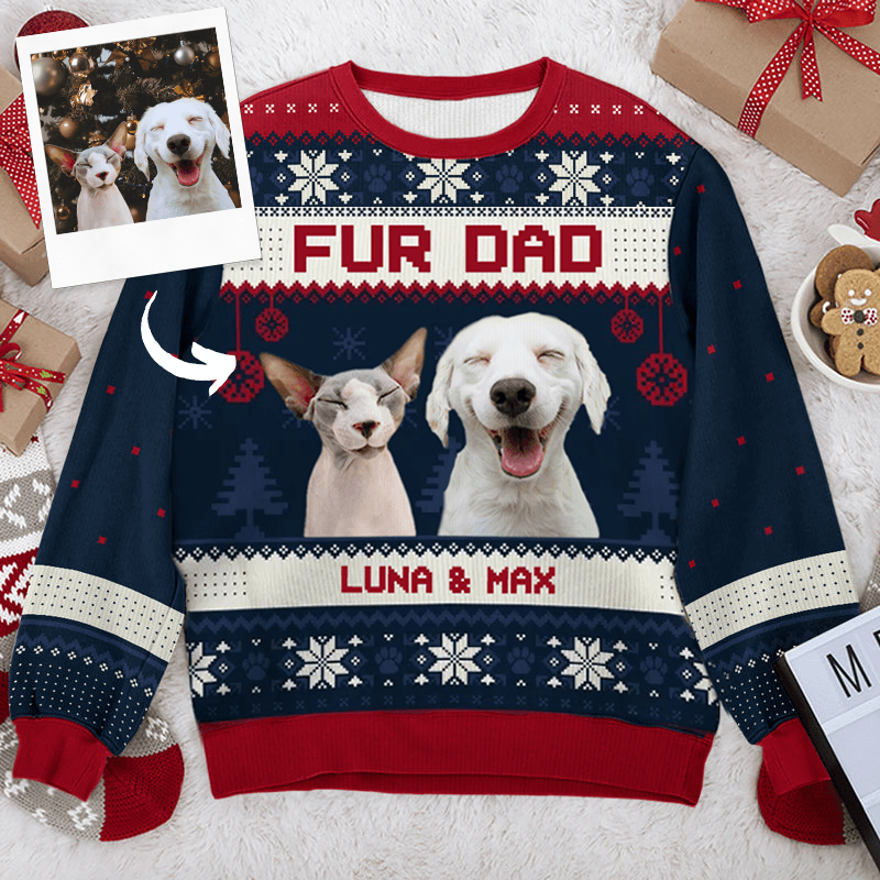 Best Fur Mom Fur Dad Ever - Custom Photo Ugly Sweater - Personalized Christmas Gift For Pet Owners | Dog & Cat Lovers | Sweatshirt