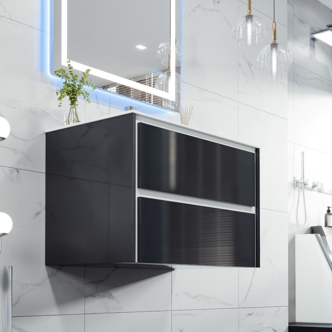 Eviva Luna Wall Mount Bath Vanity with Porcelain Top and Integrated Sink (24"-32")