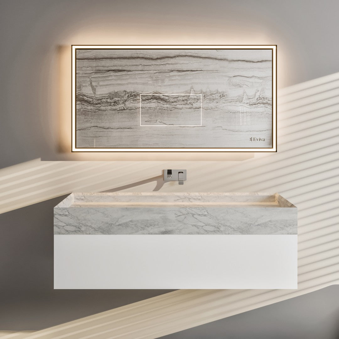 Eviva Fritti Wall Mount Bath Vanity with Carrara Marble Top and Integrated Sink
