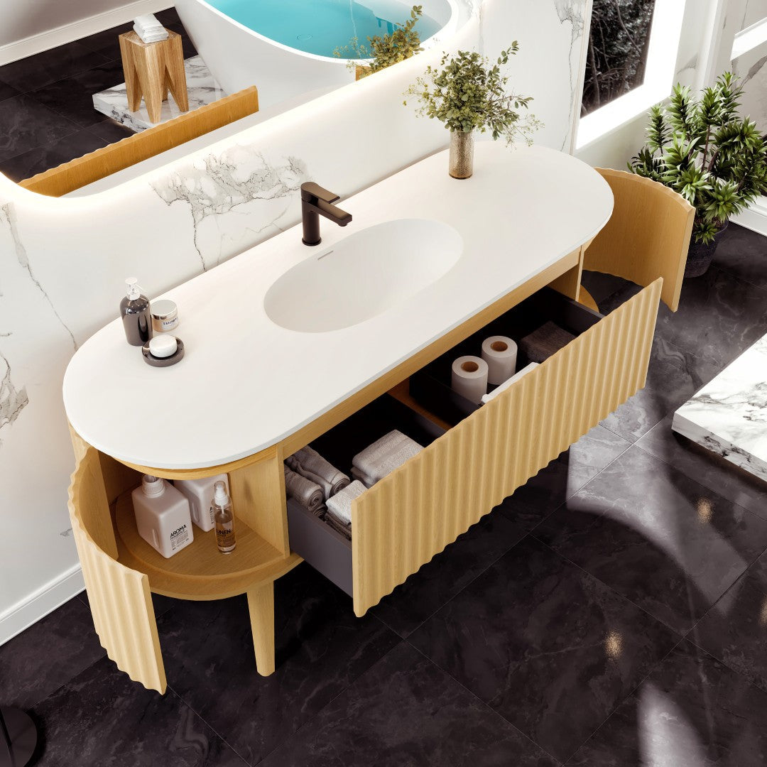 Eviva Haven Wall Mount Bath Vanity with Solid Surface Top and Integrated Sink (39"-71")