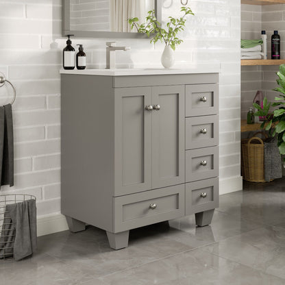 Eviva Happy Bath Vanity with Carrara Quartz Top and Undermount Porcelain Sink (24"-30")