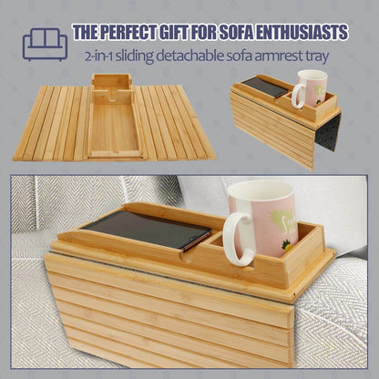 Foldable Wood Couch Cup Holder Tray for Sofa Armrest Drinks