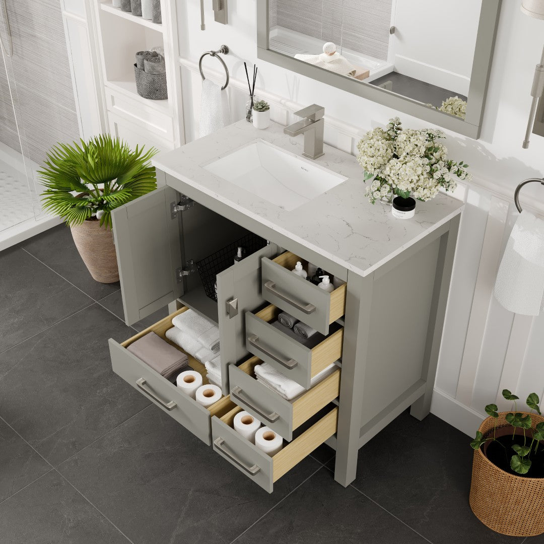 Eviva London Bath Vanity with Carrara Quartz Top and Undermount Porcelain Sink (20"-60")