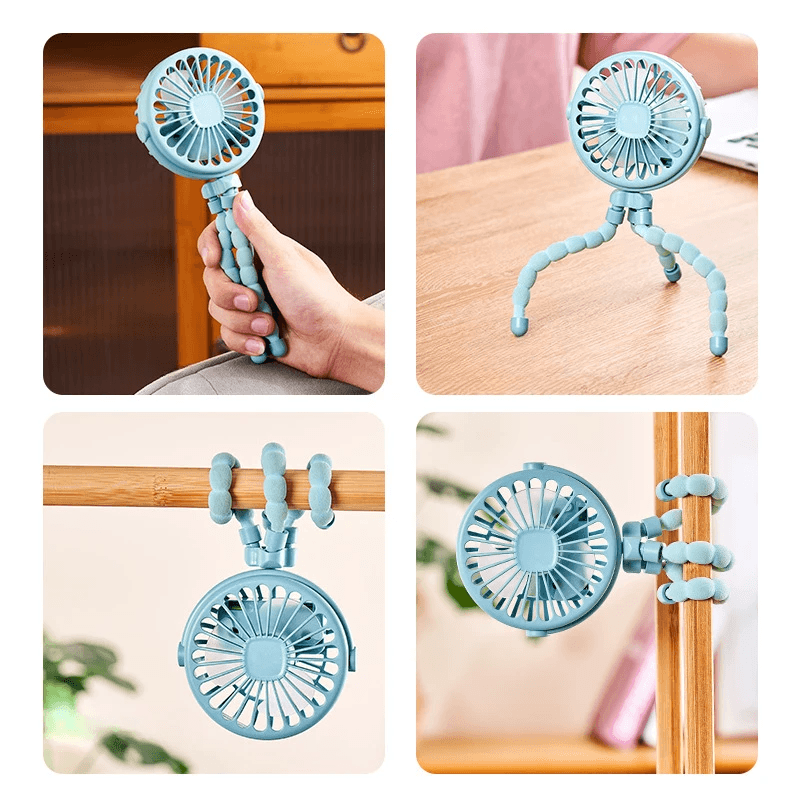 Mini Octopus Folding Fan – 5-in-1 Portable Silent Fan for Baby Stroller, Home & Travel