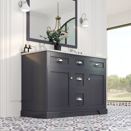 Eviva Epic Bath Vanity with Carrara Quartz Top and Undermount Porcelain Sinks (48"-100")