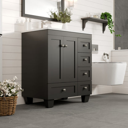 Eviva Happy Bath Vanity with Carrara Quartz Top and Undermount Porcelain Sink (24"-30")