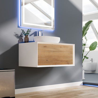Eviva Santa Monica Wall Mount Bath Vanity with Acrylic Top and Vessel Solid Surface Sink (30"-36")