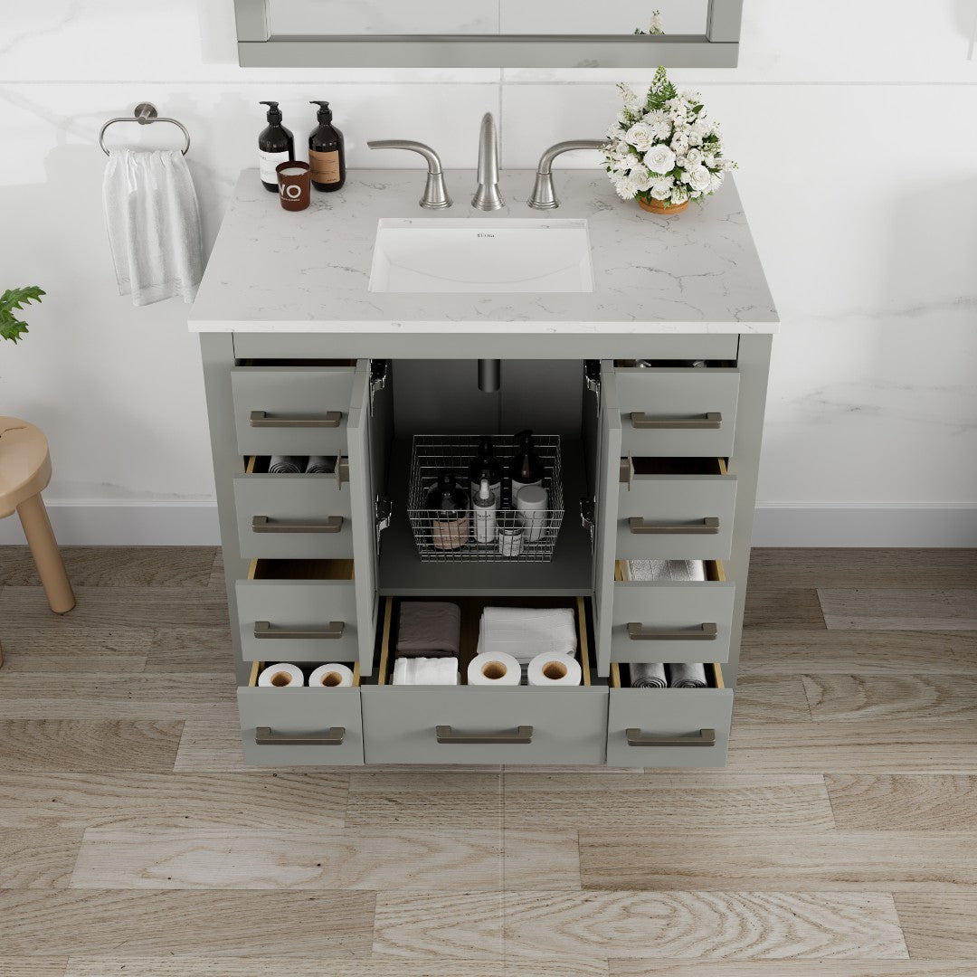 Eviva Hampton Bath Vanity with Carrara Quartz Top and Undermount Porcelain Sink