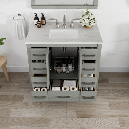 Eviva Hampton Bath Vanity with Carrara Quartz Top and Undermount Porcelain Sink