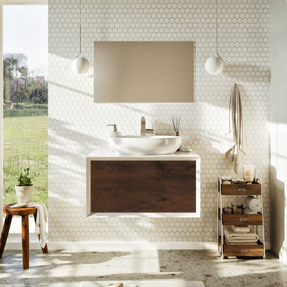 Eviva Santa Monica Wall Mount Bath Vanity with Acrylic Top and Vessel Solid Surface Sink (30"-36")