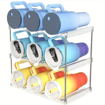 Multilayer Clear Stackable Water Bottle Organizer Rack for Kitchen Cabinets and Pantry