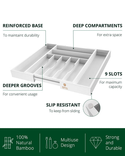 Silverware Drawer Organizer, White (9 Slots)