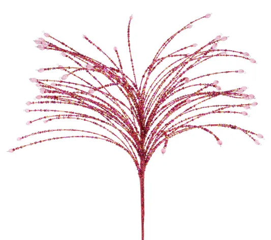 24"L SEQUIN/GLASS BEAD SPIKE SPRAY RED/DK RED/GOLD/PINK