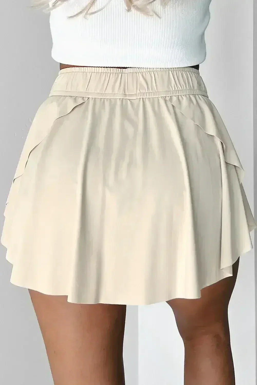 Light Green Drawstring High Waist Lined Tennis Skort