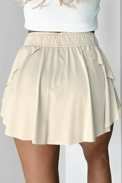 Light Green Drawstring High Waist Lined Tennis Skort