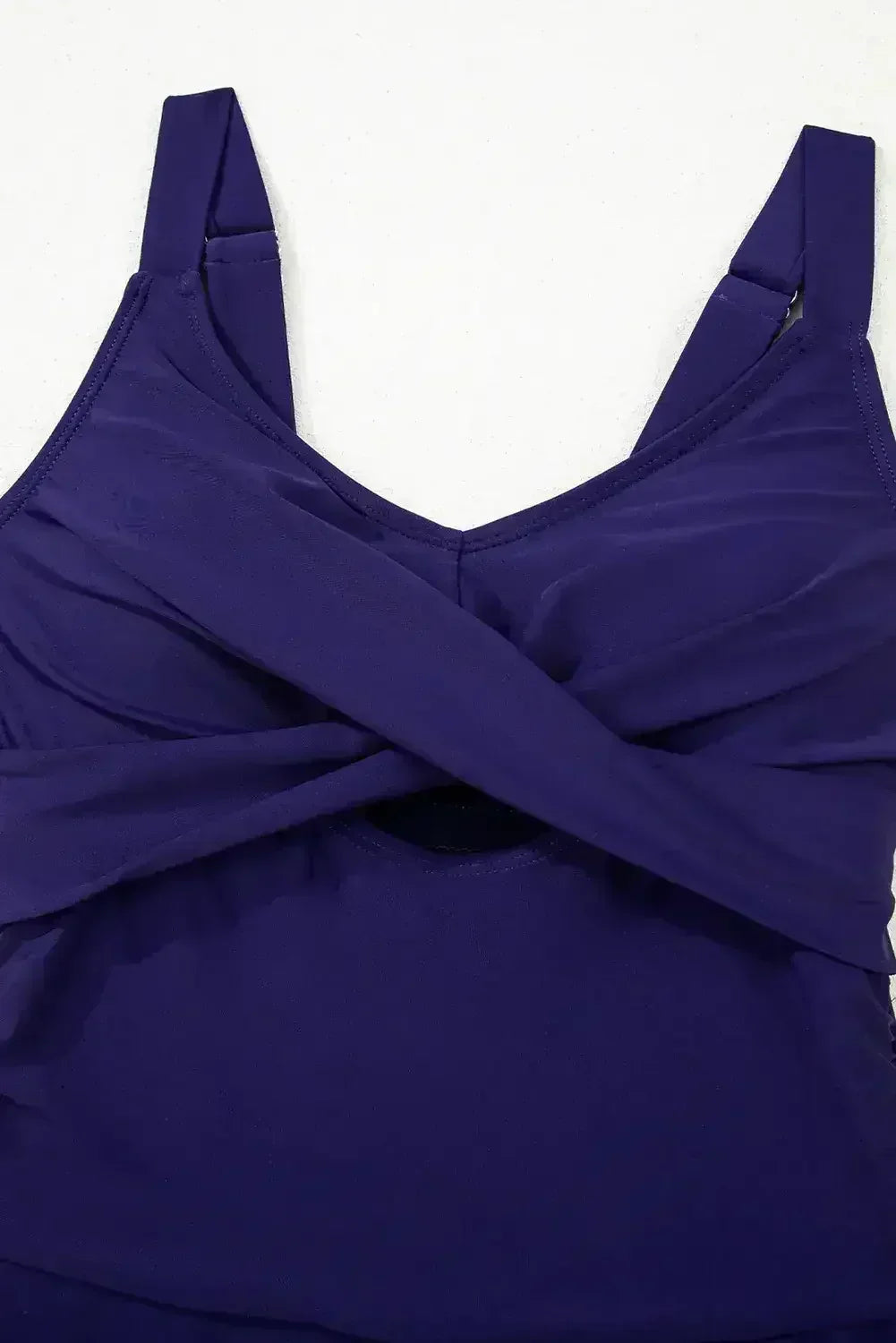 Navy Blue Adjustable Straps Cutout Ruched Knot Slit One Piece Swim Dress